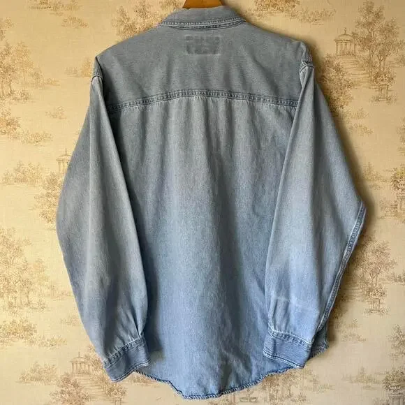 Vintage 90s Harley-Davidson Denim Shirt | Distressed Grunge Wash | Size L - Picture 6 of 8